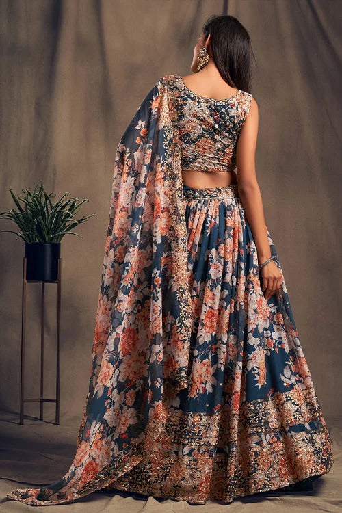 Dove Blue Bridal Lehenga Choli with Dupatta | Shubh Kala Store