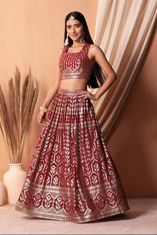 Maroon Georgette Lehenga Choli with Sequins Work