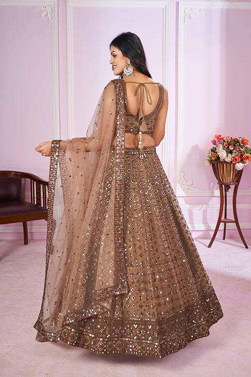 Brown Designer Embroidered Lehenga Choli