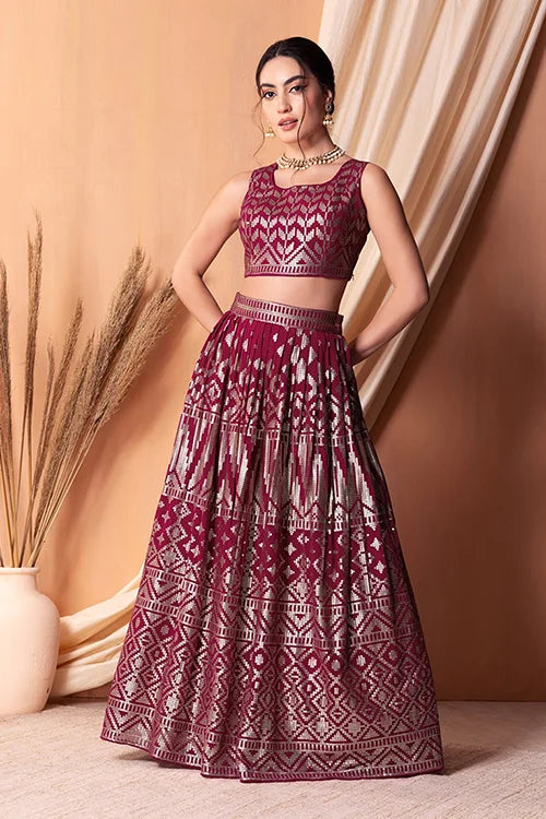 Dark Pink Georgette Lehenga Choli with Sequins Work