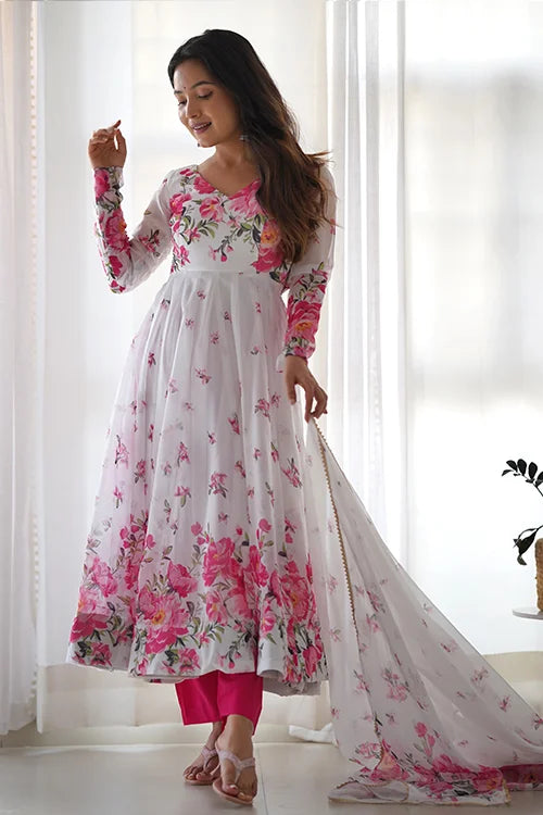 Organza Silk Full Flair Kali Pattern Anarkali Suit with Dupatta
