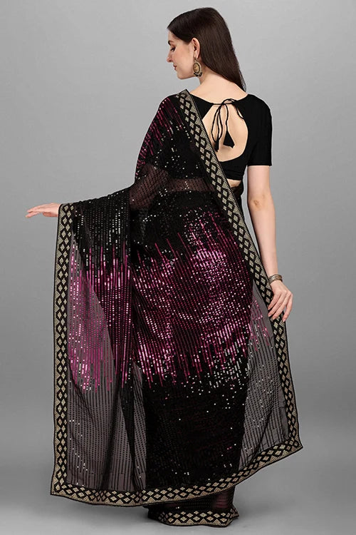 Heavy Sequence Work Georgette Saree - Pink
