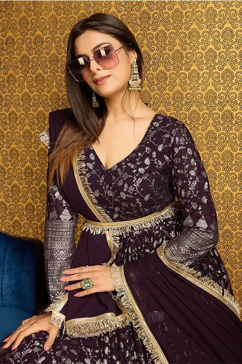 Foil Work Georgette Festival Wear Gown With Dupatta