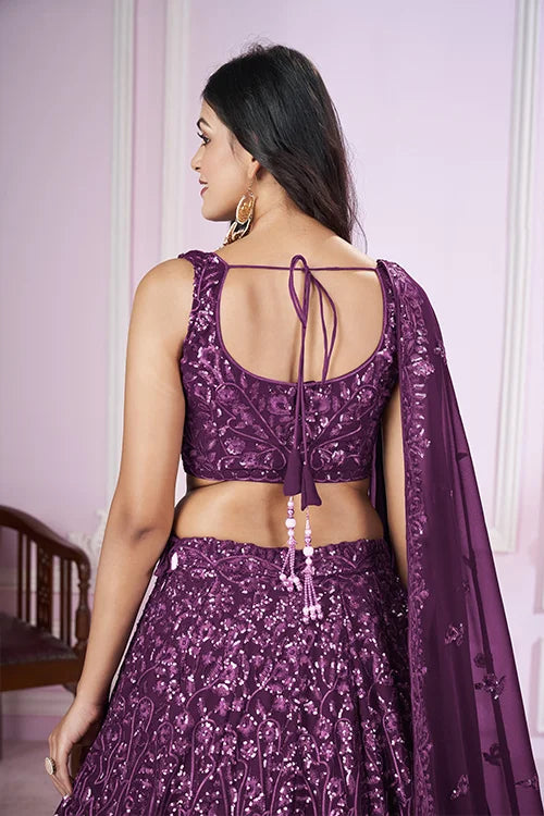 Designer Purple Wedding Lehenga Choli with Dupatta