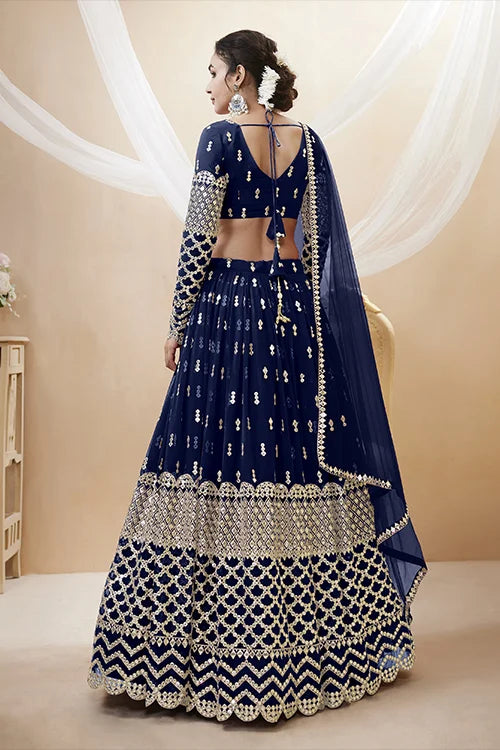 Shop Navy Blue Heavy Embroiered Lehenga Choli for Women