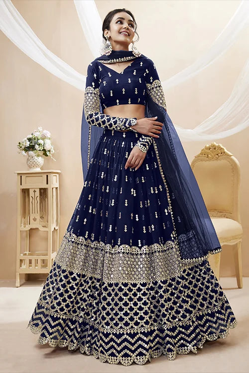 Shop Navy Blue Heavy Embroiered Lehenga Choli for Women