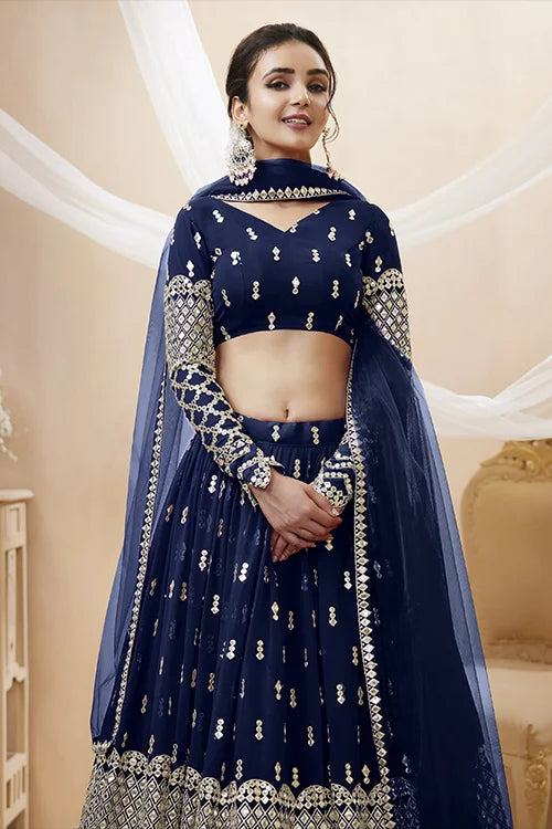 Shop Navy Blue Heavy Embroiered Lehenga Choli for Women