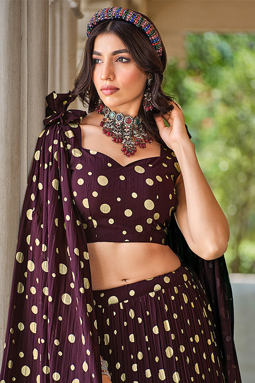 Crush Pattern Metallic Foil Lehenga Choli Set Online
