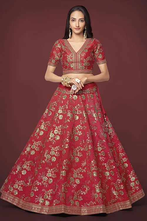 Shop Red Embroidered Lehengas Online For Women