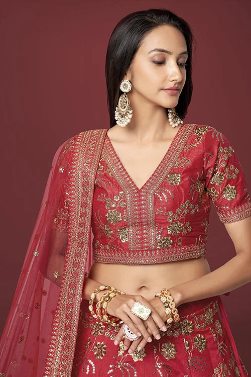 Shop Red Embroidered Lehengas Online For Women