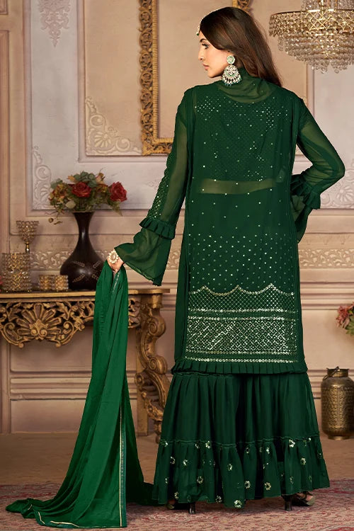 Shrug Style Thread And Sequins Embroidered Sharara Set