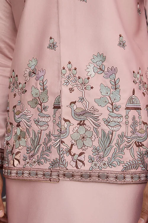 Pink Unique Color Embroidered Koti Kurta Pajama for Mens