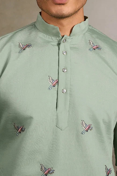 Embroidered Pista Green Wedding Kurta for Mens