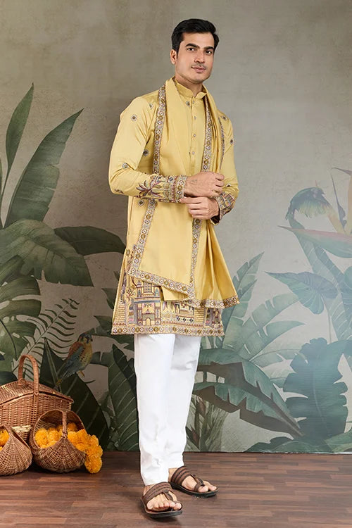 Haldi Special Yellow Embroidered Kurta Pajama Set for Men