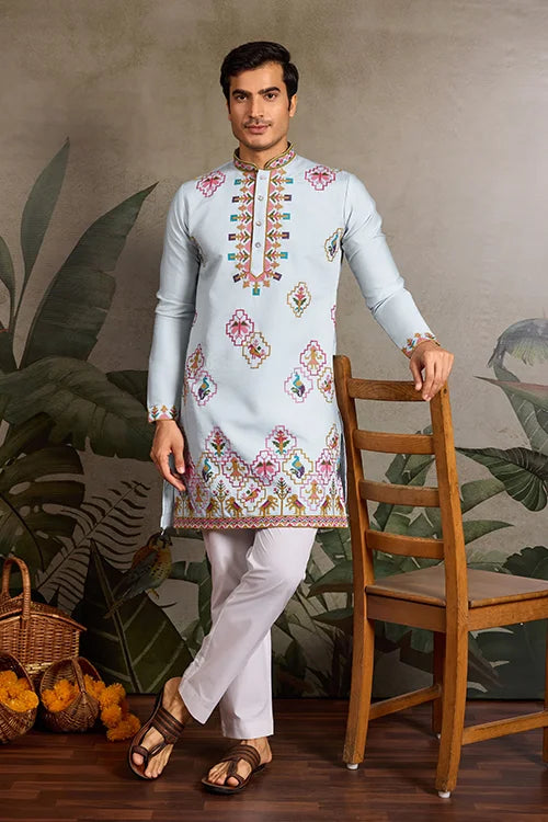 Elegant Look Indian Festive Sky Blue Kurta for Men
