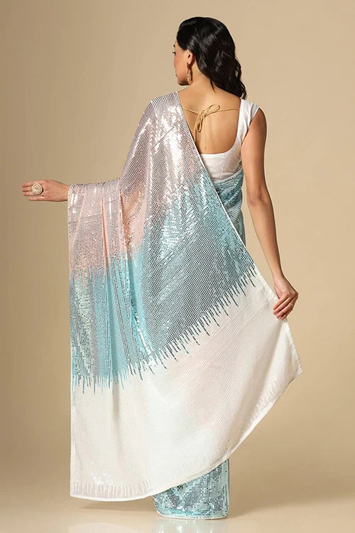 Sky Blue Georgette Saree with Embroidery for Weddings