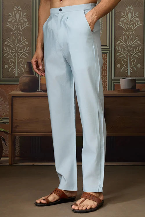 Sky Blue Embroidered Silk Koti Kurta Set for Mens