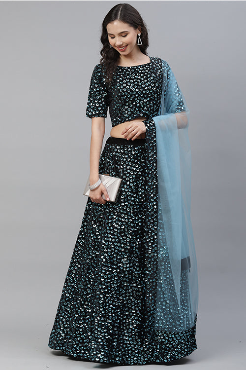 Sky Blue Sequins Embroidered Buy Trends Designer Lehenga Choli