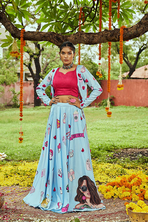 Sky Maslin Cotton Digital Printed With Tessals Pasting Work Navratri Lehenga