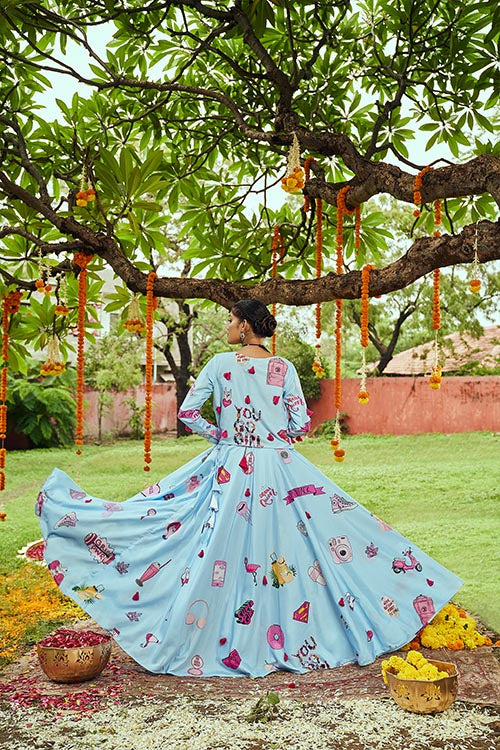 Sky Maslin Cotton Digital Printed With Tessals Pasting Work Navratri Lehenga