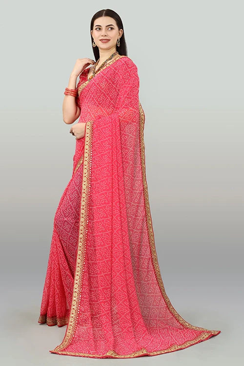 Buy Bollywood Designer Pink Bandhani Saree Online