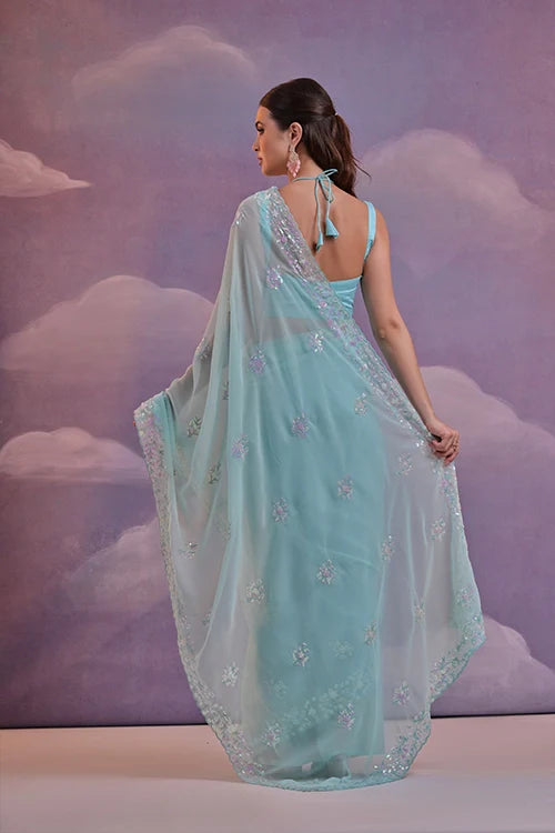 Beautiful C Pallu Embroidery Soft Georgette Saree