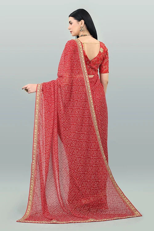 Bollywood Bandhani Georgette Saree with Embroidery Work
