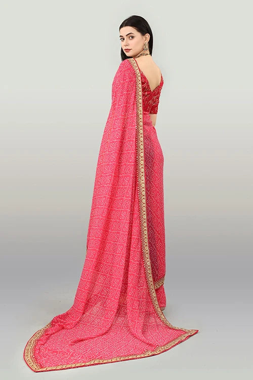 Buy Bollywood Designer Pink Bandhani Saree Online