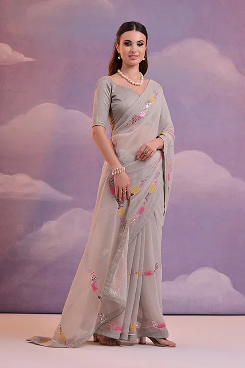 Stylish Georgette Saree with Embroidery & Sequins