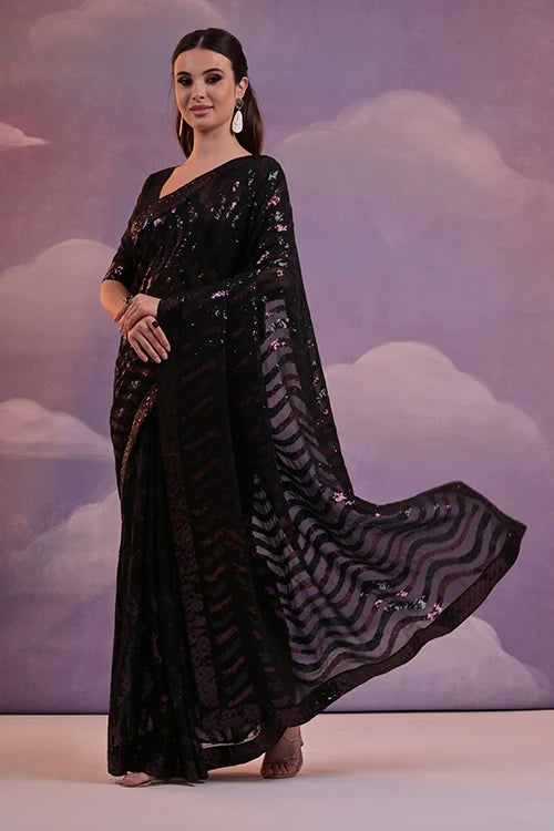 Wine-Black Bollywood Designer Saree for Events