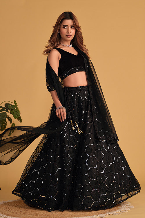 Black Organza Embroidered Party Wear Lehenga Choli