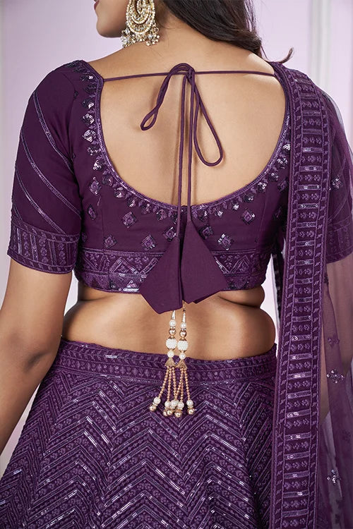Stunning Purple Georgette Lehenga Choli with Dupatta