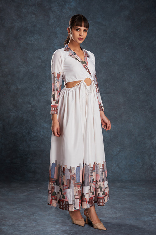 Classy White Linen Maxi Set