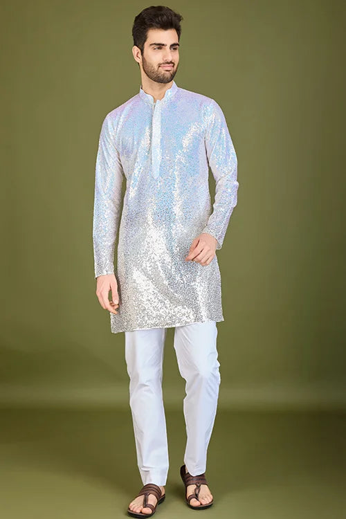 Ombre Yellow Designer Men's Kurta In Real Georgette Gents Kurta