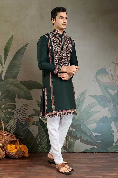 Party & Wedding Green Viscose Silk Kurta for Men