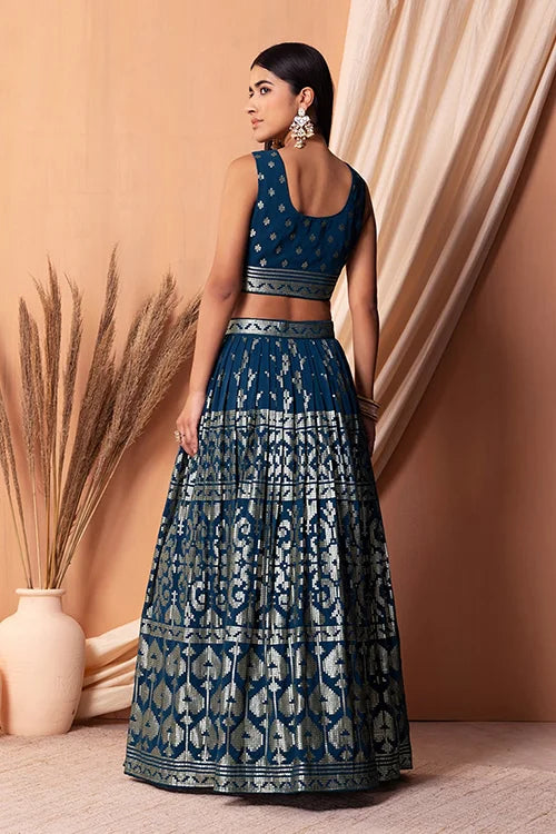 Blue Bollywood Lehenga Choli with Sequins & Embroidery