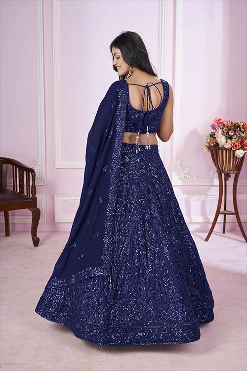 Stylish Blue Lehenga Choli with Georgette Blouse & Dupatta