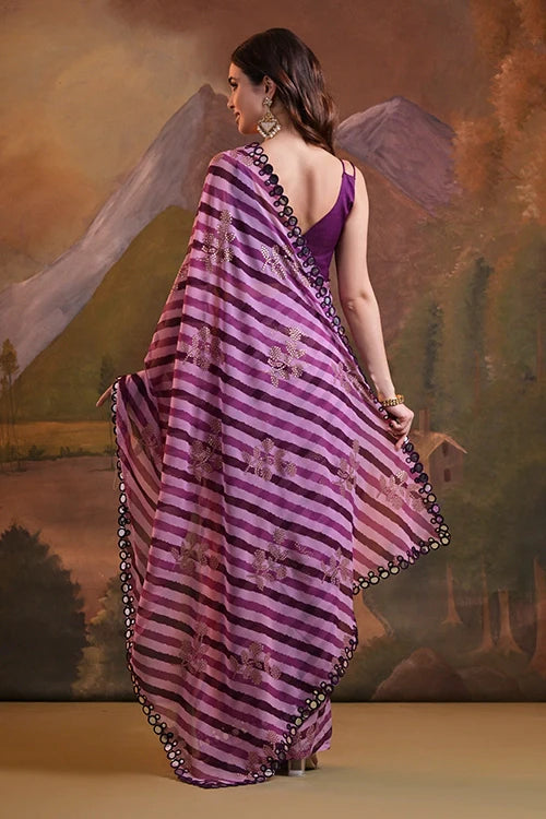Elegant Wine Georgette Saree with Foil Work Border
