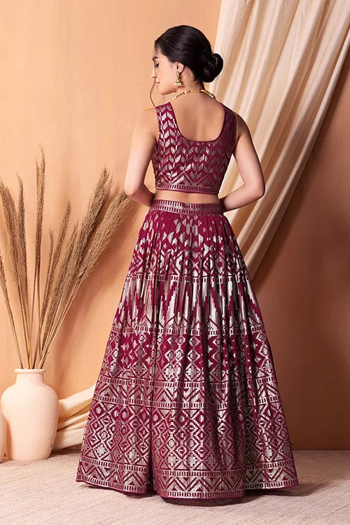 Dark Pink Georgette Lehenga Choli with Sequins Work