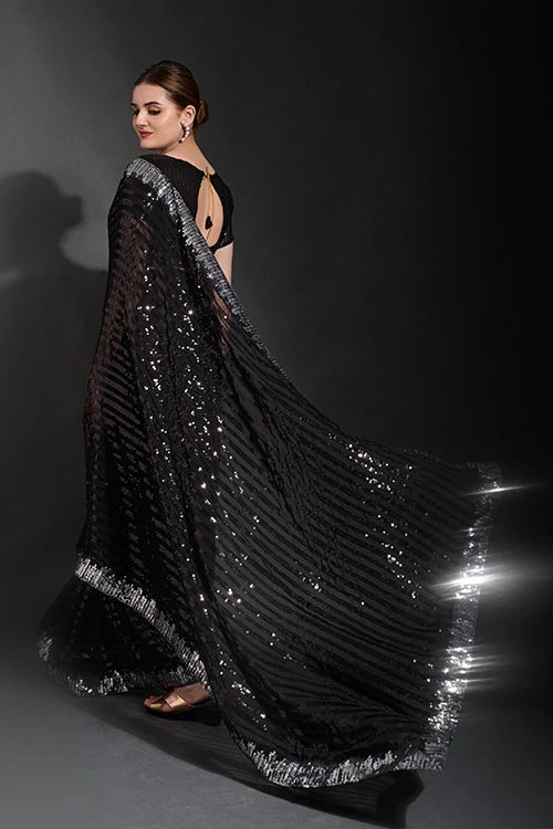 Stunning Black Georgette Saree with Cutwork Lace