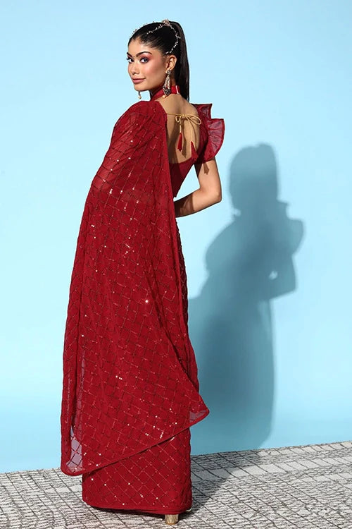 Stylish Red Georgette Saree for Weddings – Shop Online