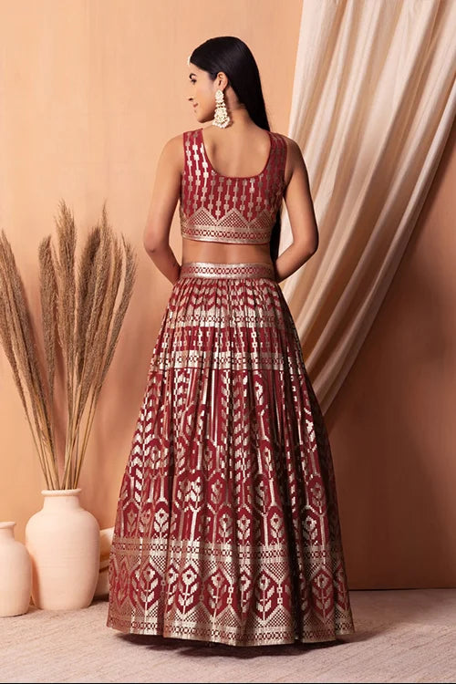 Maroon Georgette Lehenga Choli with Sequins Work