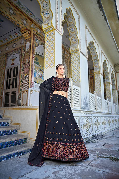 Navy Blue Georgette Lehenga Choli With Sequins Work