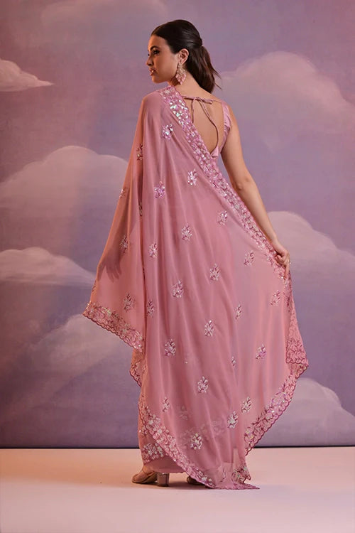 Onion Shade Soft Georgette Saree with Sequins Work