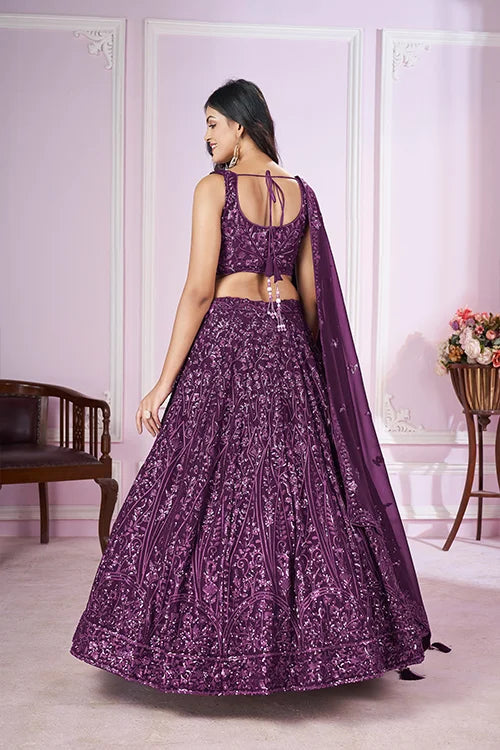 Designer Purple Wedding Lehenga Choli with Dupatta