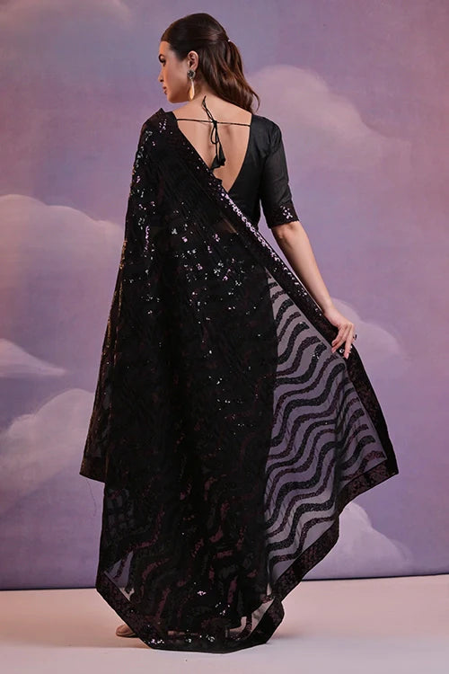 Wine-Black Bollywood Designer Saree for Events
