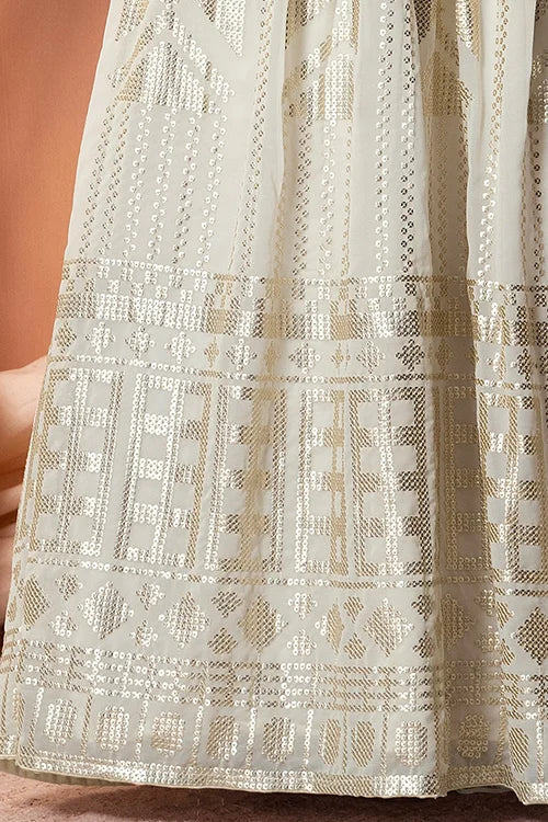 White Bollywood Georgette Lehenga Choli with Sequins