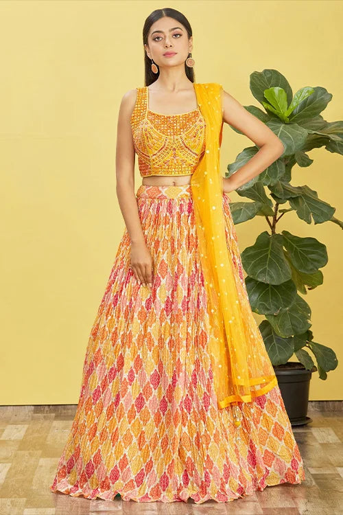 Stunning Yellow Sequins Embroidered Lehenga Choli Collection