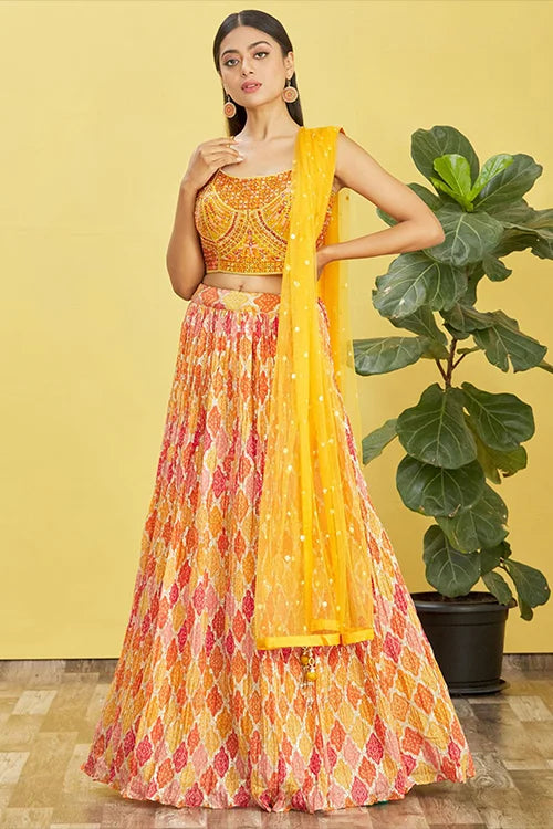 Stunning Yellow Sequins Embroidered Lehenga Choli Collection