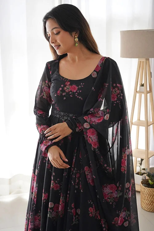 Ready to Wear Black Color Anarkali Suit for Weddings Functions